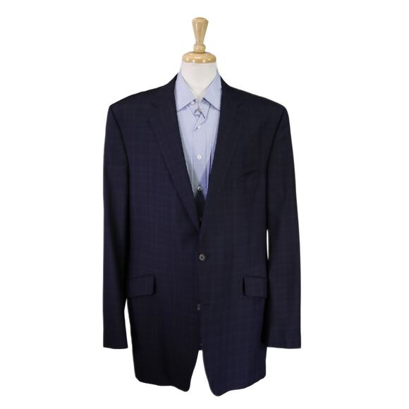 Ted Baker Mens Navy Blue Subtle Checkered 2-Btn Wool Blazer Jacket 50XL - Picture 1 of 9
